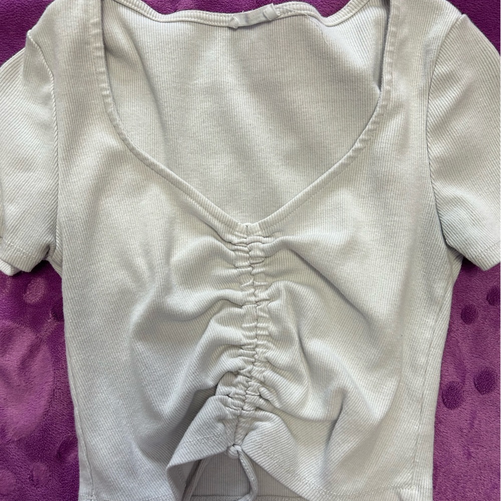 xs scrunch-tie white crop top